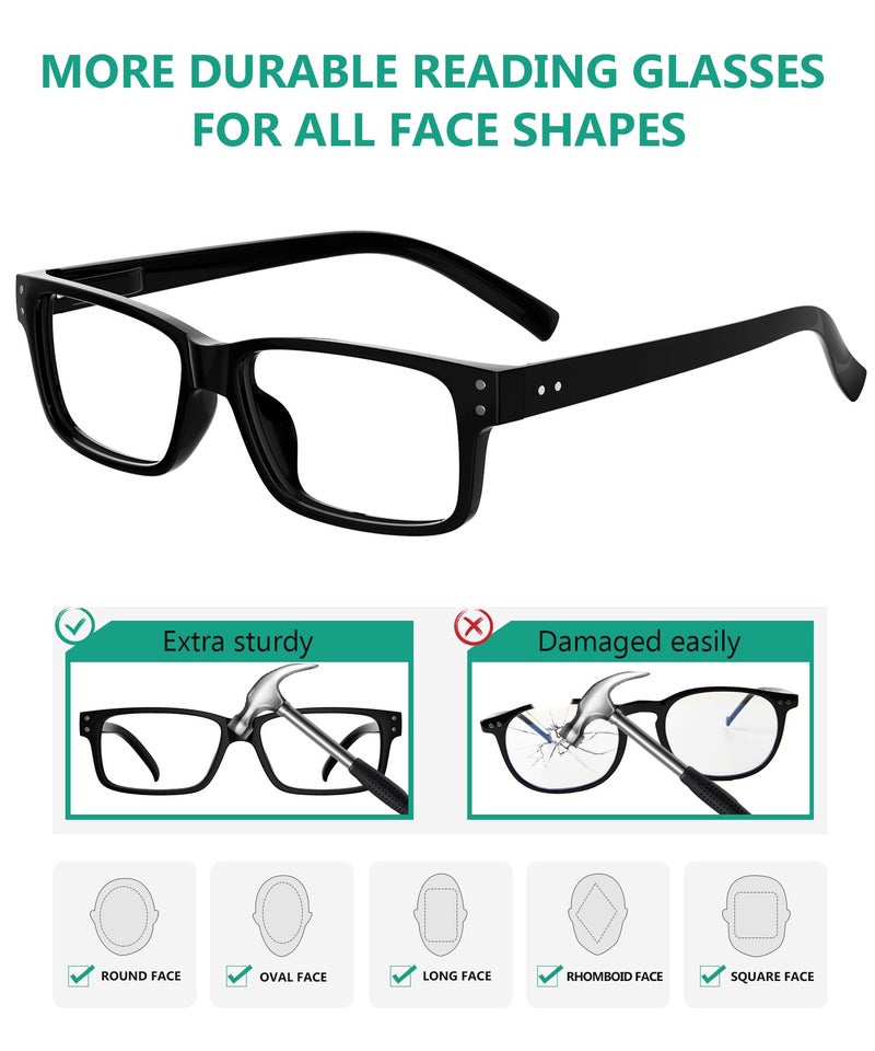 Eyekepper Vintage Reading Glasses for Men - 5 Pack Spring Hinges Classic Readers - Black Frame +1.75 - Image 3